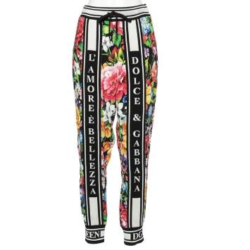 Pre Owned Dolce & Gabbana Multicolor Floral Printed Crepe & Knit Trim Joggers S