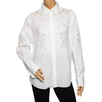 Pre Owned Dolce & Gabbana White Cotton Lace Panel Shirt L