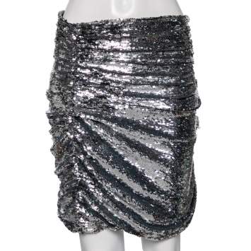 Pre Owned Dolce & Gabbana Silver Pleated Sequin Mini Skirt L