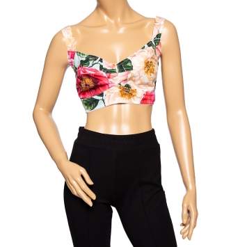 Pre Owned Dolce & Gabbana Multicolored Floral Printed Cotton Cropped Bustier XL