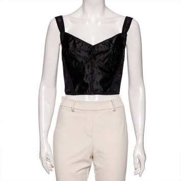 Pre Owned Dolce & Gabbana Black Lace & Satin Paneled Cropped Bustier L