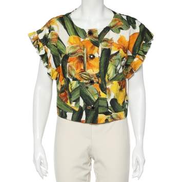 مملوكة مسبقًا Dolce & Gabbana Multicolor Zucchini Printed Cotton Jacquard Cropped Jacket M