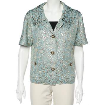مملوكة مسبقًا Dolce & Gabbana Blue Silk Brocade Button Front Jacket L