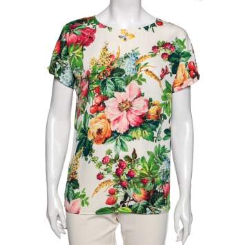 Pre Owned Dolce & Gabbana Multicolor Floral Printed Silk Top M
