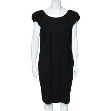 Pre Owned Dolce & Gabbana Black Wool Crepe Pleated Sleeve Midi Dress M