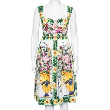 Pre Owned Dolce & Gabbana Multicolored Floral Printed Cotton Pleated Dress S