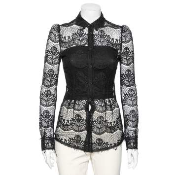 Pre Owned Dolce & Gabbana Black Lace Full Sleeve Shirt S