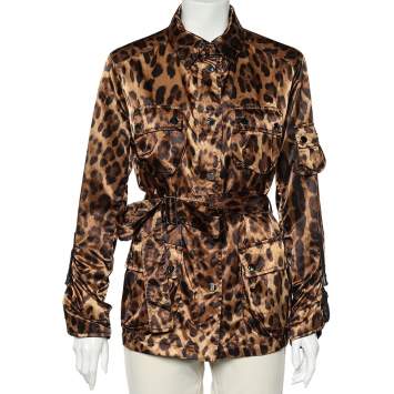 Pre Owned Dolce & Gabbana Brown Leopard Print Synthetic Belted Jacket L
