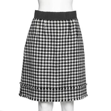 Pre Owned Dolce & Gabbana Monochrome Patterned Wool Fringe Detail Skirt M