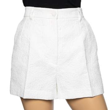 Pre Owned Dolce & Gabbana White Floral Patterned Cotton Shorts M