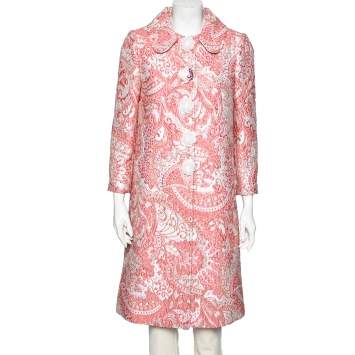 Pre Owned Dolce & Gabbana Pink & Silver Brocade Button Front Coat M