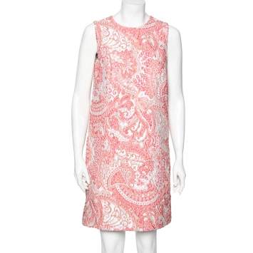 Pre Owned Dolce & Gabbana Pink & Silver Brocade Sleeveless Dress M
