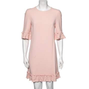 Pre Owned Dolce & Gabbana Pink Crepe Ruffled Shift Dress M