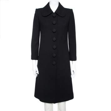 Pre Owned Dolce & Gabbana Black Textured Wool Button Front Coat M