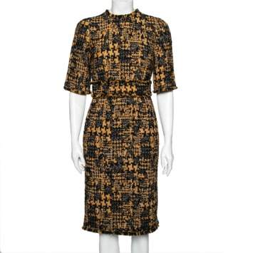 Pre Owned Dolce & Gabbana Yellow and Black Tweed Dress M