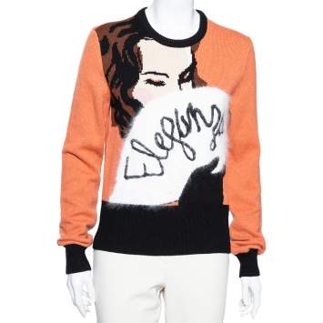 Pre Owned Dolce & Gabbana Orange Eleganza Intarsia Knit Pullover M
