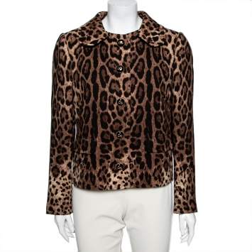 Pre Owned Dolce & Gabbana Leopard Print Wool Button Front Jacket L