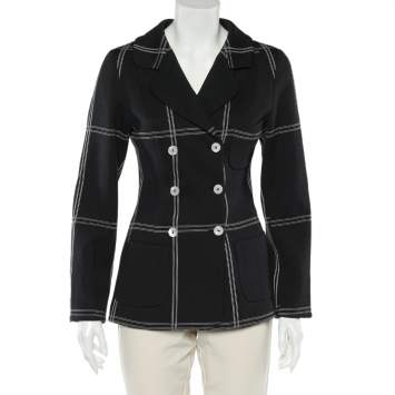 Pre Owned Dolce & Gabbana Vintage Black Checkered Cotton Knit Double Breasted Blazer S