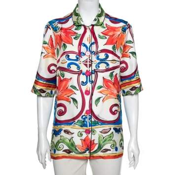 Pre Owned Dolce & Gabbana Multicolor Printed Silk Short Sleeve Shirt S 