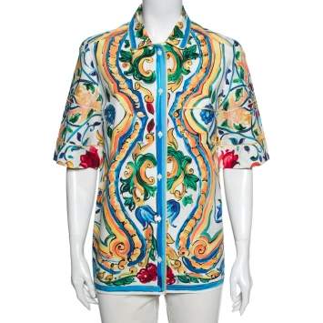 Pre Owned Dolce & Gabbana Multicolor Majolica Print Cotton Oversized Shirt S