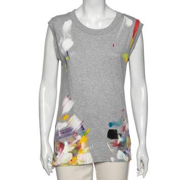 Pre Owned Dolce & Gabbana Grey Limited Edition Hand Painted Top M
