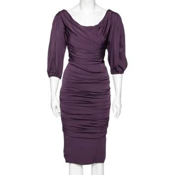Pre Owned Dolce & Gabbana Purple Silk Ruched Midi Dress S