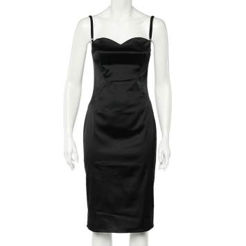 Pre Owned Dolce & Gabbana Black Silk Satin Sheath Dress S