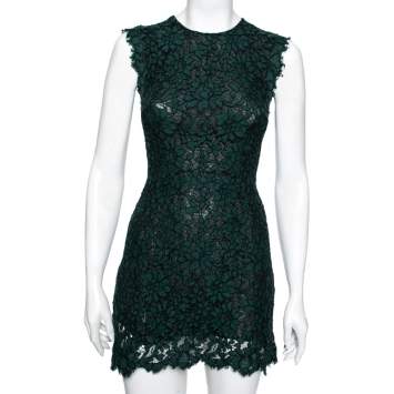Pre Owned Dolce & Gabbana Green Lace Mini Dress XS
