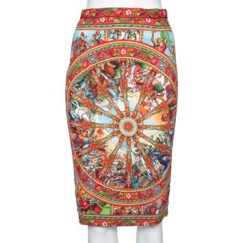 Pre Owned Dolce & Gabbana Multicolor Printed Crepe Midi Skirt S