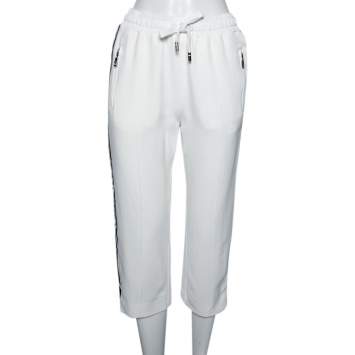 Pre Owned Dolce & Gabbana White Crepe Logo Tape Trim Cropped Track Pants S