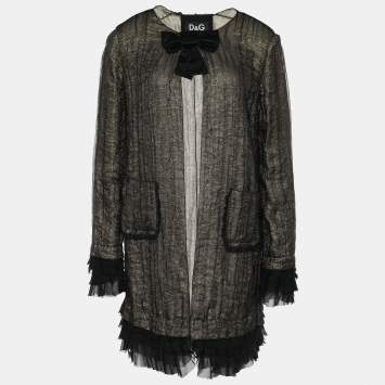 Pre Owned D&G Gold and Black Tulle Overlay Lightweight Coat M
