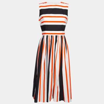 Pre Owned Dolce & Gabbana Multicolor Striped Cotton Cut Out Back Midi Dress M