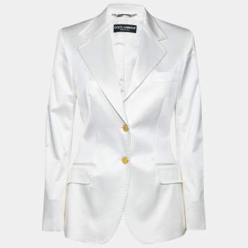 Pre Owned Dolce & Gabbana Off White Cotton Single Breasted Blazer M