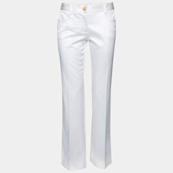 Pre Owned Dolce & Gabbana Off White Cotton Straight Leg Pants M