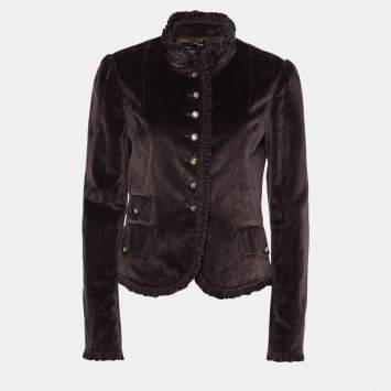 Pre Owned Dolce & Gabbana Plum Velvet Ruffle Detail Button Front Jacket M