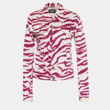 Pre Owned D&G Pink Animal Striped Cotton Button Front Jacket S