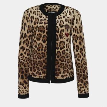 Pre Owned Dolce & Gabbana Brown Leopard Print Quilted Jacket M