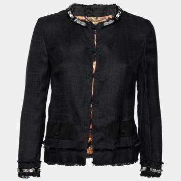 Pre Owned Dolce & Gabbana Black Knit Embellished Neck Detail Jacket M