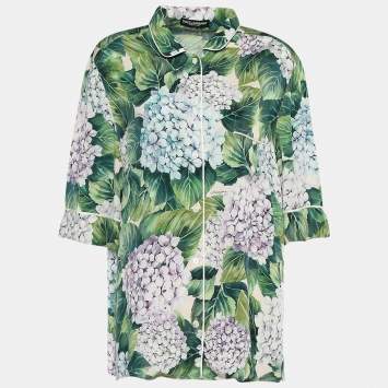 Pre Owned Dolce & Gabbana Green Floral Print Silk Lounge Top L