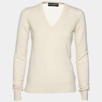Pre Owned Dolce & Gabbana Cream Cashmere Inside Out Long Sleeve Sweater S