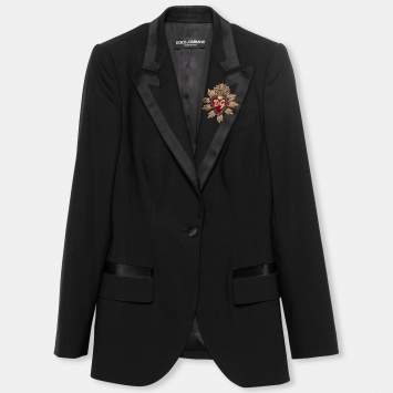 Pre Owned Dolce & Gabbana Black Wool Devotion Embroidered Blazer XS