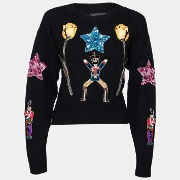 Pre Owned Dolce & Gabbana Black Knit Sequin and Beaded Embroidered Sweater M