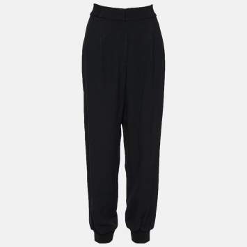 Pre Owned Dolce & Gabbana Black Crepe Logo Tape Trimmed Joggers M