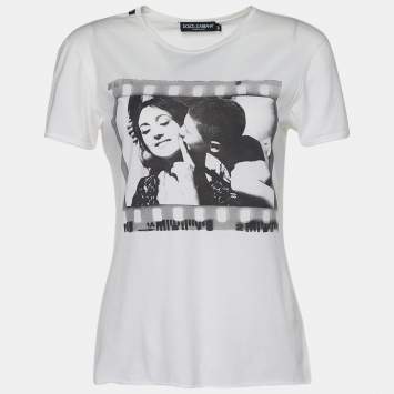 Pre Owned Dolce & Gabbana White Cotton Monica Bellucci Printed Cotton T-Shirt S