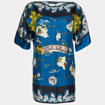 Pre Owned Dolce & Gabbana Blue Printed Silk Blouse M