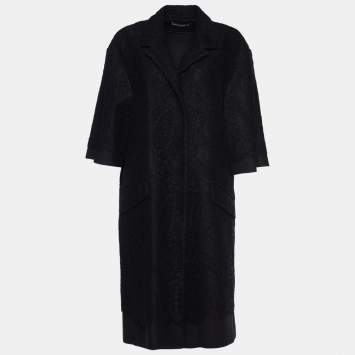 Pre Owned Dolce & Gabbana Black Wool & Lace Overlay Single Breasted Coat L