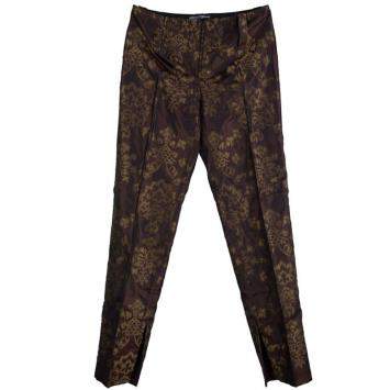 Pre Owned Dolce & Gabbana Dark Brown Brocade Silk Trousers S