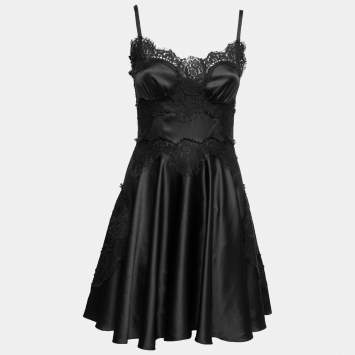 Pre Owned Dolce & Gabbana Black Silk & Lace Trimmed Sleeveless Short Dress S