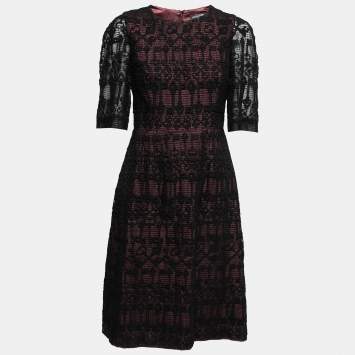 مملوكة مسبقًا Dolce & Gabbana Black Guipure Lace Short Sleeve Shift Dress M