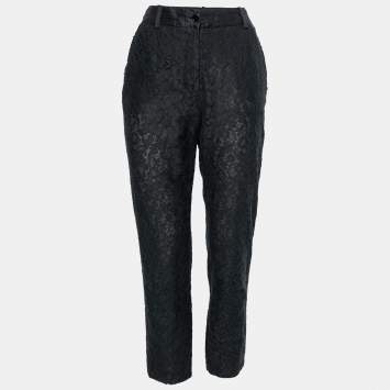 Pre Owned Dolce & Gabbana Black Lace & Silk Tapered Pants M